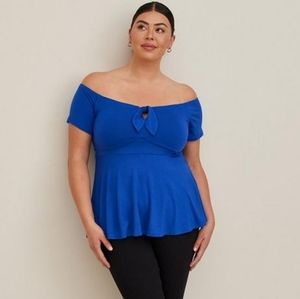 torrid Royal Blue Off-Shoulder Tie-Front Peplum Top